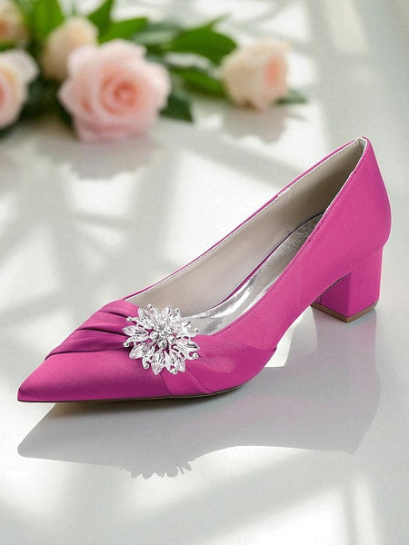 White Women's Pumps with Low Heel Block Crystal FashionChic