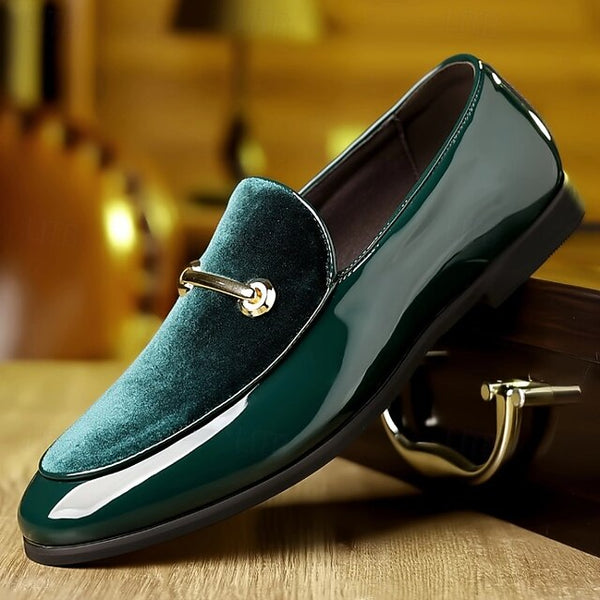 Loafers Men's Gold Faux Loops with Leather Decorative Green FashionChic