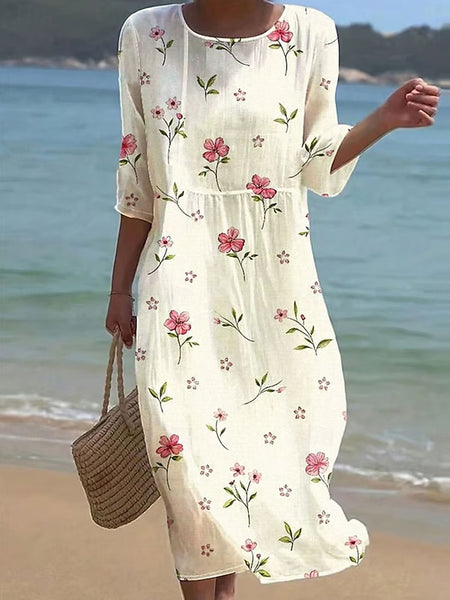 Women's Maxi Dress Kaftan 3/4 Length Sleeve Crew Neck