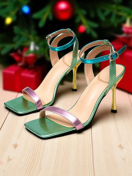 Square Iridescent Strappy Stiletto Women's Sandals - Toe FashionChic