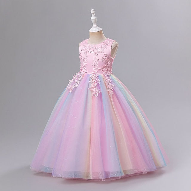 Floral Kids Line Colored Solid Girls' A Dress FashionChic