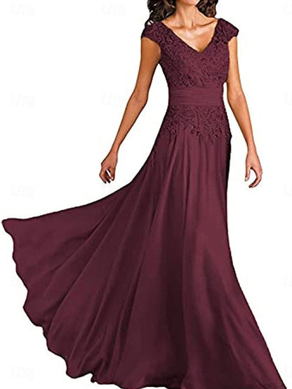 Bride Simple Neck A-Line the Elegant Floor Mother Dress of V FashionChic
