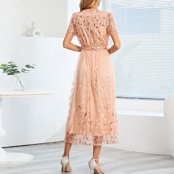 Dress Mother A-Line Bride Sequin Neck V of Elegant the FashionChic