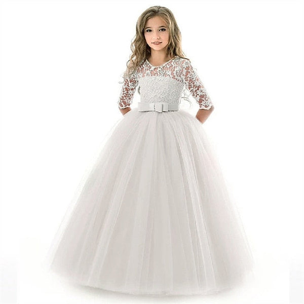 Girls' Flower Sleeve Kids Half Dress Girl Wedding FashionChic