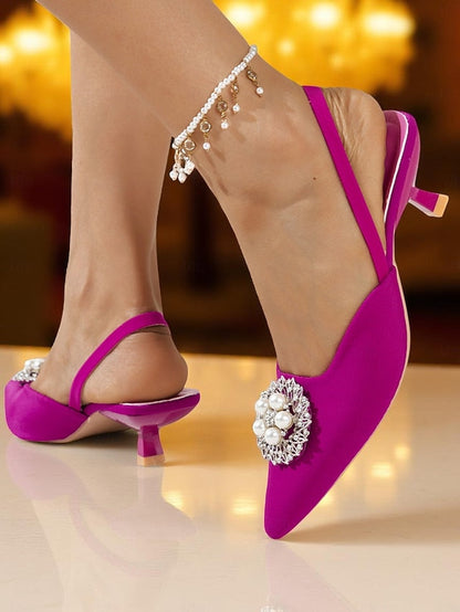 Pumps Satin with and Blue Women's Pearl Slingback FashionChic