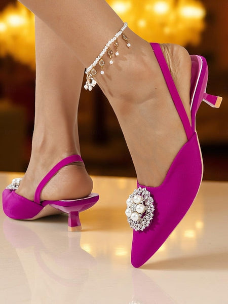 Pumps Satin with and Blue Women's Pearl Slingback FashionChic