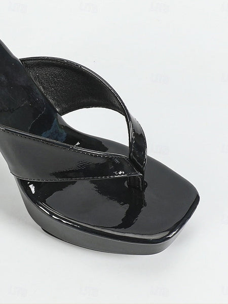 Block Iridescent Pink Open-Toe Chunky Heels with Women's FashionChic