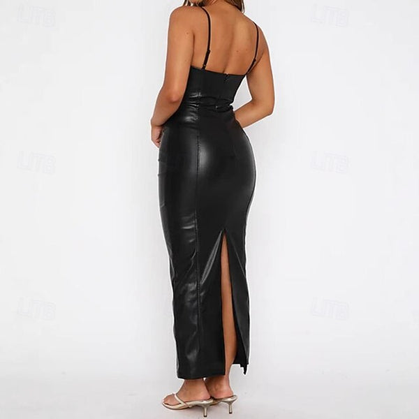 Women's Midi Dress Slip Dress Leather Dress Fashion Modern