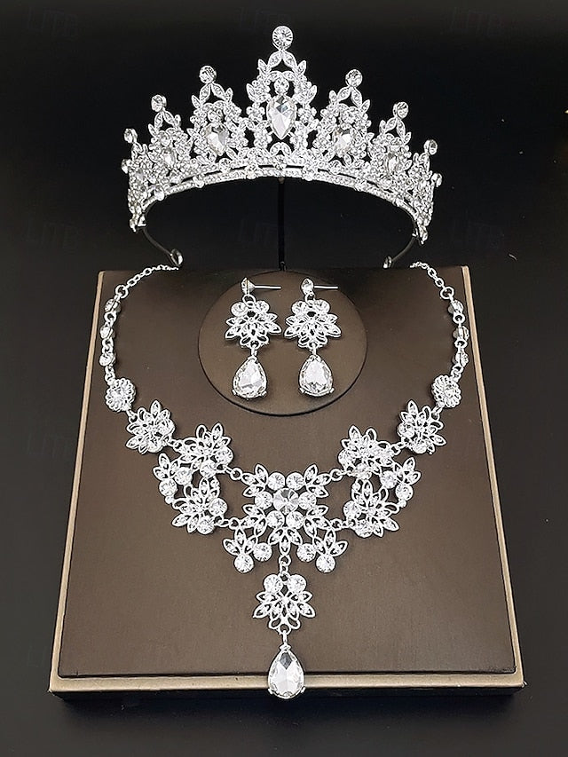 Rhinestone Set Elegant and – Women's Jewelry Tiara Silver FashionChic