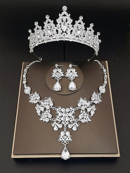 Rhinestone Set Elegant and – Women's Jewelry Tiara Silver FashionChic