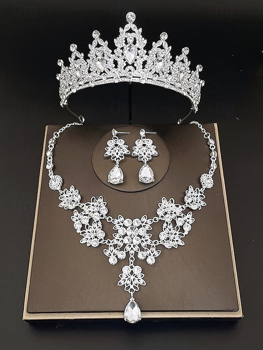 Rhinestone Set Elegant and – Women's Jewelry Tiara Silver FashionChic