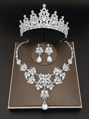Rhinestone Set Elegant and – Women's Jewelry Tiara Silver FashionChic