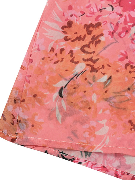 Women's Swing Dress Maxi long Dress Pink Long Sleeve Floral