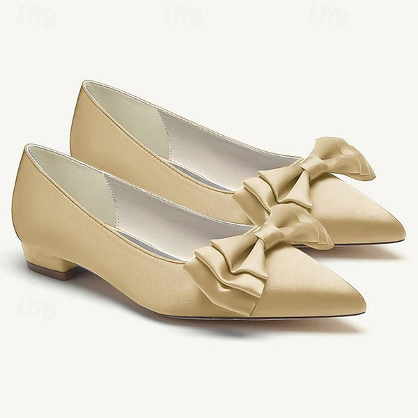 Pointed Low Bowknot Party Shoes Wedding Heel Women's Flats FashionChic