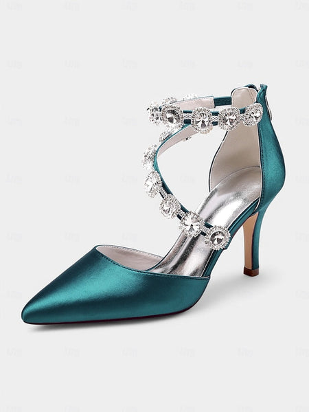 with Ankle Purple Women's Satin Heels Crystal Stiletto FashionChic