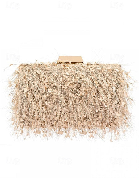 Chain Women's Evening Strap Feathered with Chic Clutch FashionChic