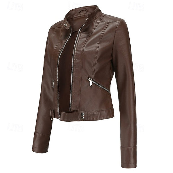 Women's Leather Faux Jacket Pocket Zipper Comfortable FashionChic