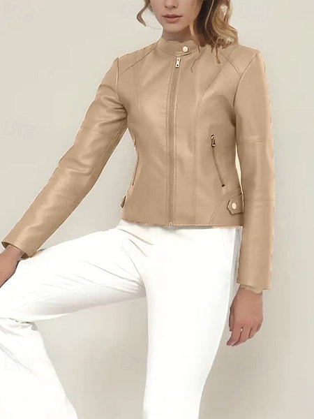 Comfortable Zipper Leather Faux Pocket Women's Jacket FashionChic