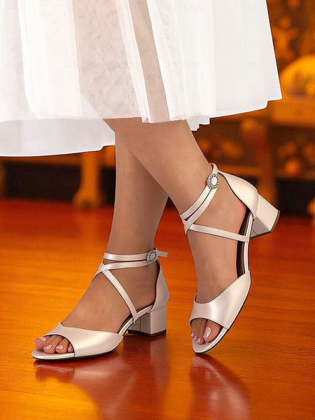 Women's Heel Strap - with Elegant Satin Sandals Block Ankle FashionChic