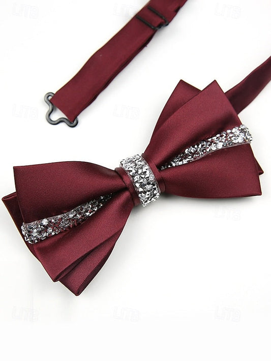 Tie Elegant with – Embellishment Satin Burgundy Bow Crystal FashionChic