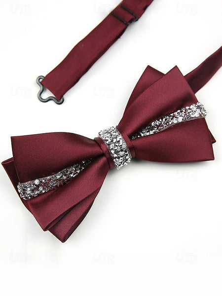 Tie Elegant with – Embellishment Satin Burgundy Bow Crystal FashionChic