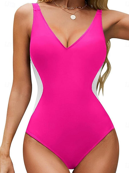 Women's One Piece Swimsuit Slimming Colorblock Dress Tummy