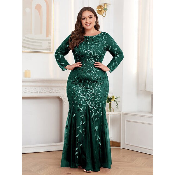 Mermaid Trumpet Floor Length Evening Gown Sparkle Plus Size FashionChic
