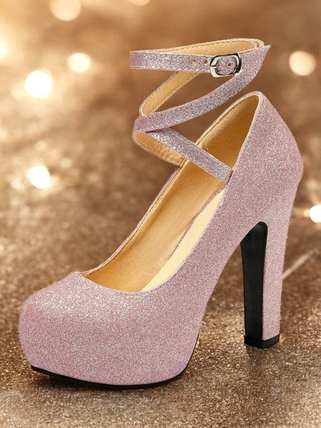 Ankle Glitter Heels Platform – Pink Women's with Strap FashionChic