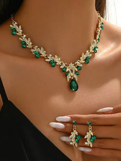 - Women's with Jewelry Set Gold Rhinestone Pendant Teardrop FashionChic