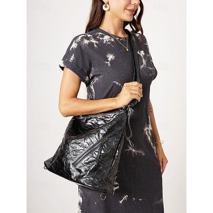 Women's Black Hobo Leather – Patent Crinkle Bag Sleek FashionChic