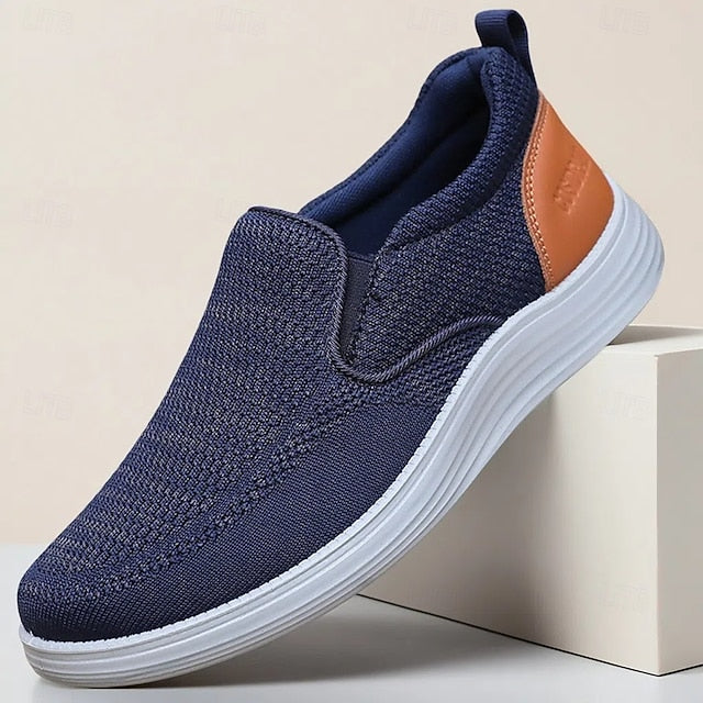 Navy Slip-On Stretch Breathable Knit Men's Sneakers – FashionChic
