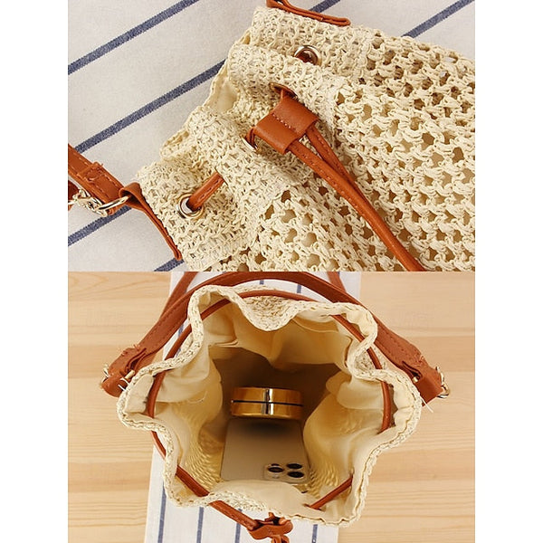 Bag - with Tote Women’s Summer Woven Drawstring Stylish Bucket FashionChic