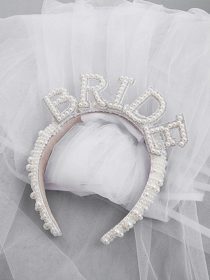– with Pearl-Embellished Headband Veil 'BRIDE' FashionChic