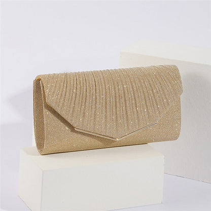 Evening with Glitter Women's Clutch Bag Gold Metal Elegant FashionChic