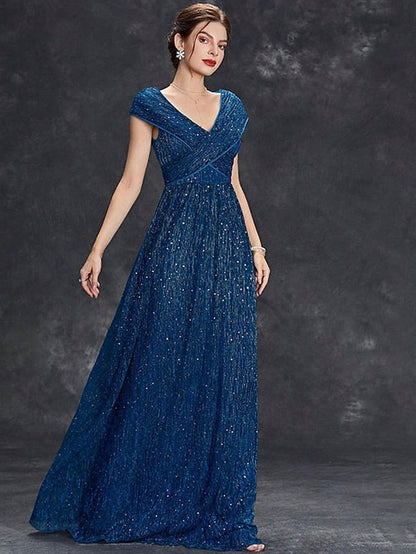 Mother Party Dress Elegant V of Bride Floor the Neck FashionChic