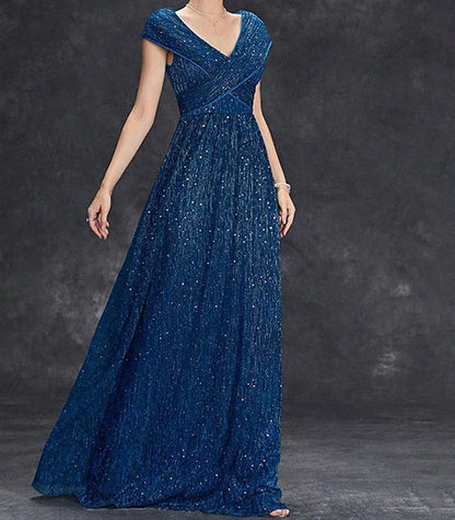 Party Floor Dress V Neck the Mother of Bride Elegant FashionChic