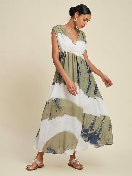 Tie-dye Printed Sleeveless Maxi Dress