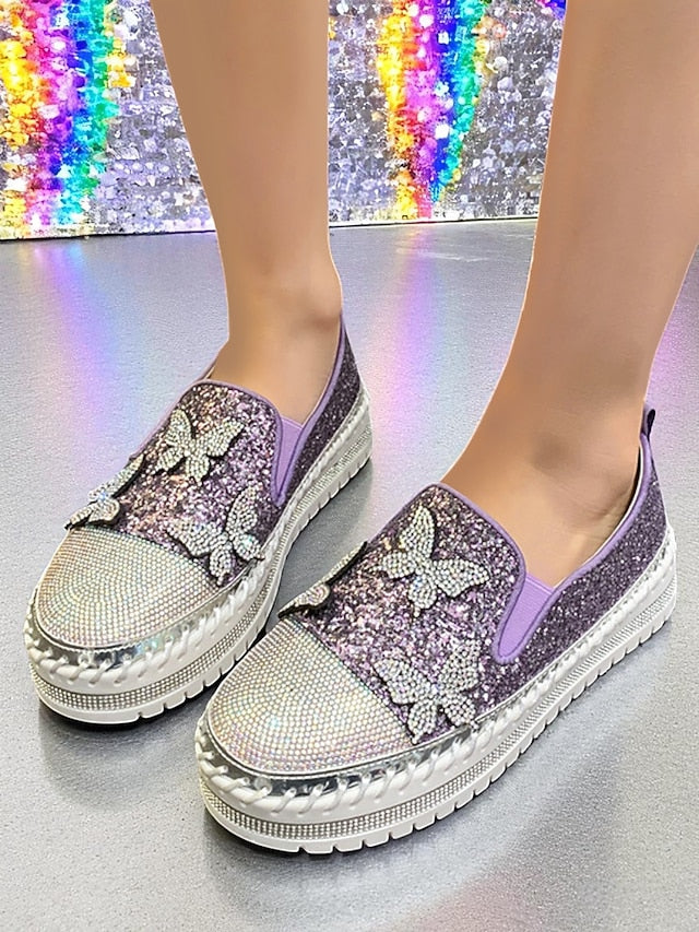 Glitter Purple Sneakers Slip-On Platform with Women's FashionChic