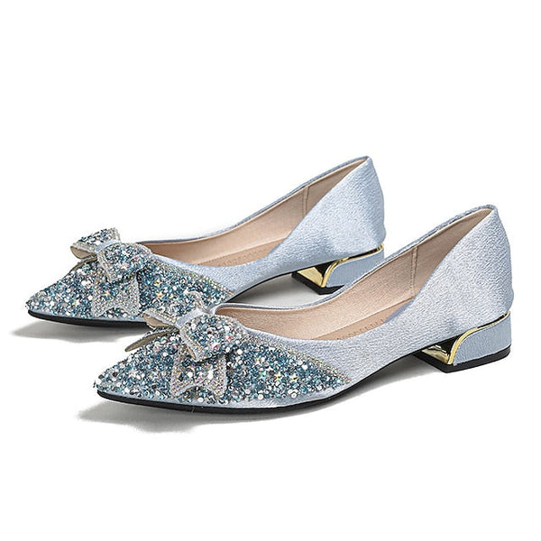 with - Women's Elegant Detail Rhinestone Glitter Flats Bow FashionChic
