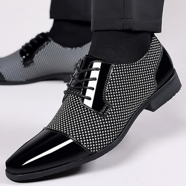 Lace-Up Faux Men's Formal Black Leather Shoes Patent Dress FashionChic