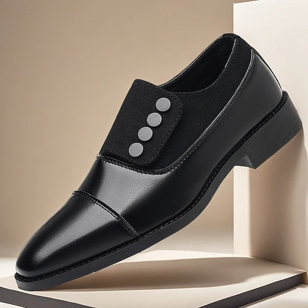 Slip-On Button Shoes Men's Black Decor Classic Dress FashionChic