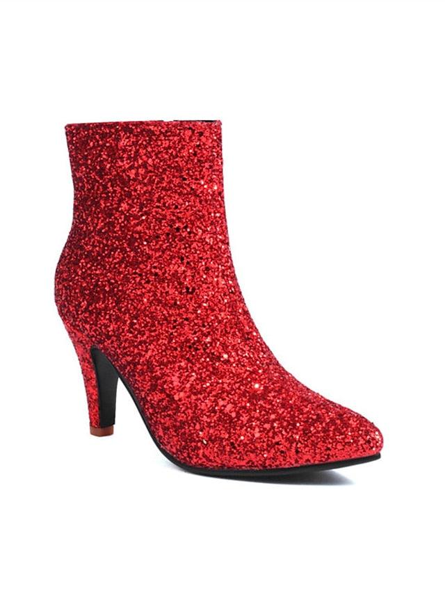 High Ankle Sparkly – Red Glitter Women's Heel Boots FashionChic
