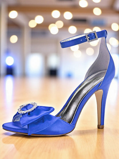 with Sandals Heel Purple Satin Women's Rhinestone High FashionChic