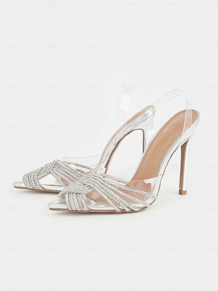 Stiletto – Rhinestone Straps with Sandals Silver Transparent FashionChic