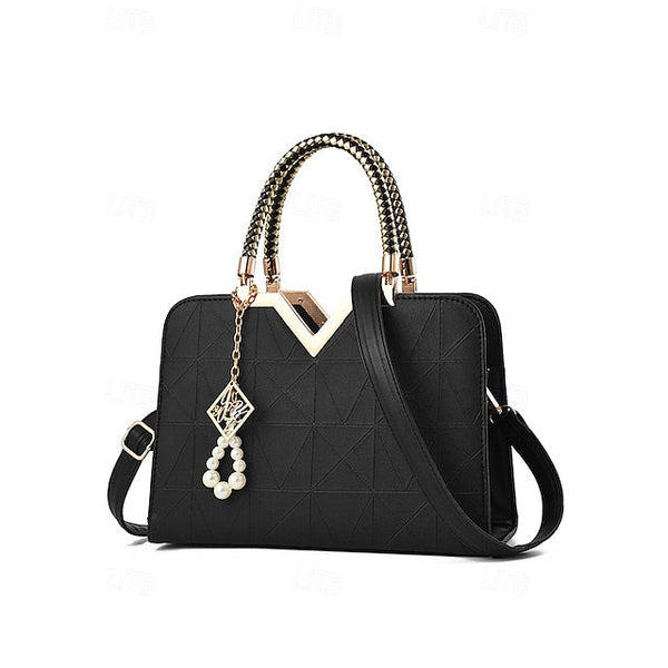 Handbag Faux with Elegant – Women's Pendant Pearl Leather FashionChic