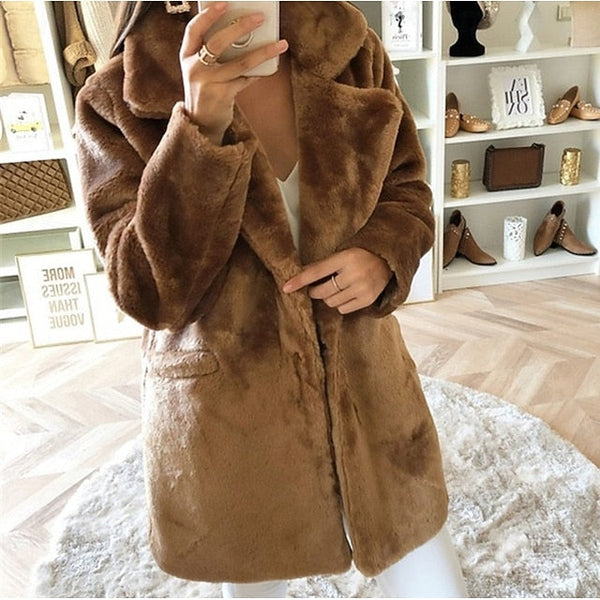 Women's Pocket Faux Coat Fur Casual Warm Comfortable FashionChic