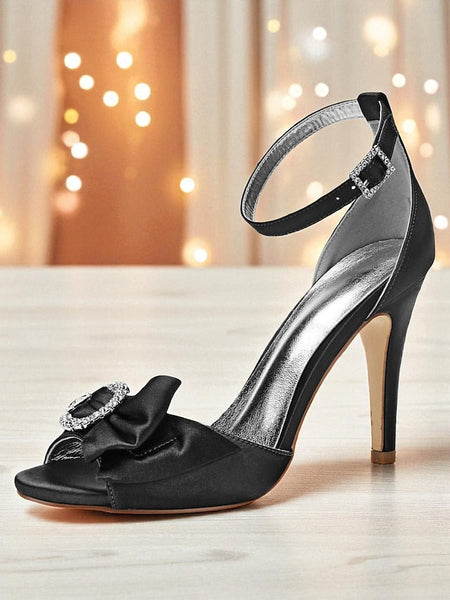 with Sandals Heel Purple Satin Women's Rhinestone High FashionChic