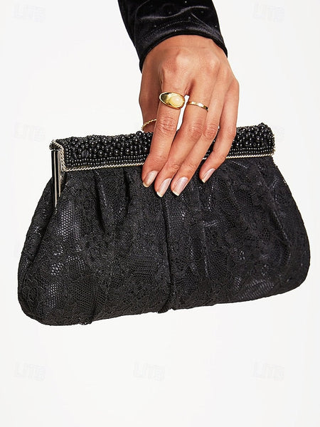 Beaded Black Women's with Bag Lace Clutch Elegant Evening FashionChic