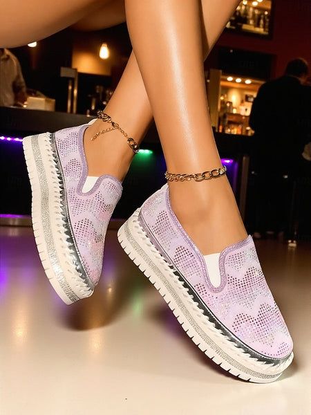 Glitter Sneakers with Slip-On Platform Mesh Women's FashionChic