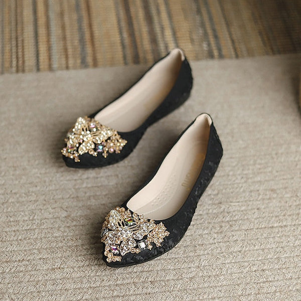Crystal Flats Embellished Women's Wedding Floral Foldable - FashionChic